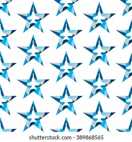 Seamless pattern with jet fighter silhouette inside the star. Modern vector background. Blue color shades.