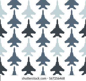 Seamless pattern with jet fighters. Can be used for graphic design, textile design or web design.