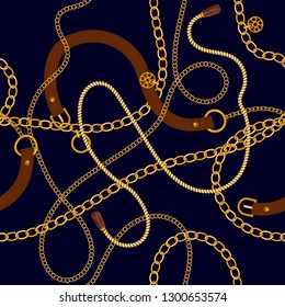 Seamless pattern with  jewelry chain, belts for fabric design.