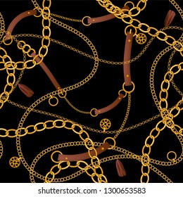 Seamless pattern with  jewelry chain, belts for fabric design.