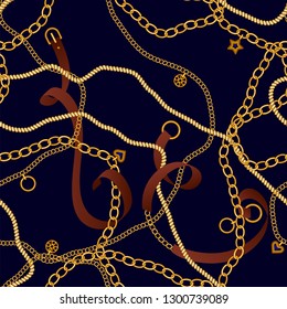 Seamless pattern with  jewelry chain and  belts for fabric design.