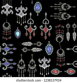 Seamless pattern Jewelry earrings pendants folk