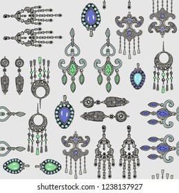 Seamless pattern Jewelry earrings pendants folk