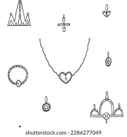 Seamless pattern with jewelry in hand drawn doodle style