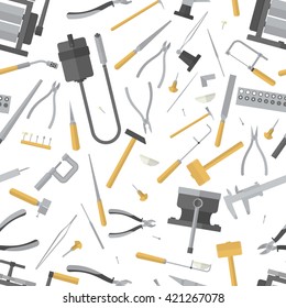 Seamless pattern of jewelry tools. Goldsmith instrument . Jewelers accessories. Vector illustration 