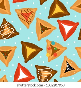 Seamless pattern for jewish holiday Purim. Childish background for fabric, wrapping paper, textile, wallpaper and cards