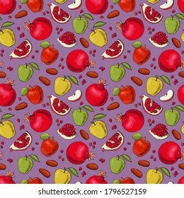 Seamless pattern for Jewish New Year Holiday Rosh Hashahah. 
