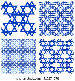 Seamless pattern with Jewish stars. Blue Jewish stars on a white background. Geometric vector pattern. Simple regular background.