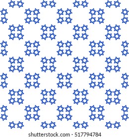 Seamless pattern with Jewish stars. Blue Jewish stars on a white background. Geometric vector pattern. Simple regular background.