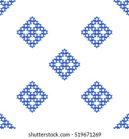 Seamless pattern with Jewish stars. Blue Jewish stars on a white background. Geometric vector pattern. Simple regular background.