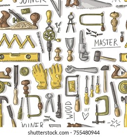Seamless pattern with joiner's tools