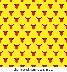 Seamless pattern of joke icon with tongue sticking out on yellow background.