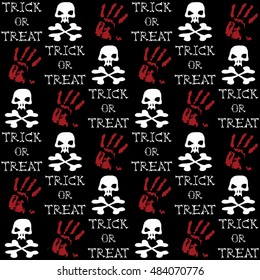 Seamless pattern jolly roger, blood hands and trick or treat