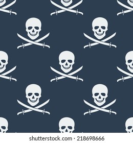 Seamless pattern with jolly roger. Vector illustration. Monochrome.
