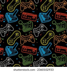 Seamless pattern with joysticks, gamepads seamless pattern, console gaming background, vector