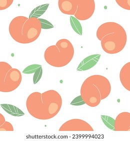Seamless pattern with juicy abstract peaches. Summer natural print with fruits. Vector graphics.