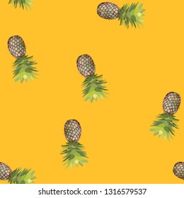 Seamless pattern of juicy and beautiful pineapples. Exotic vector illustration.