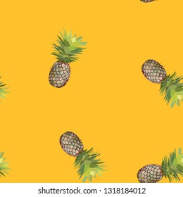Seamless pattern of juicy and beautiful pineapples. Exotic vector illustration.