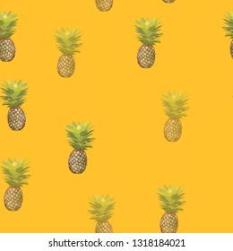 Seamless pattern of juicy and beautiful pineapples. Exotic vector illustration.