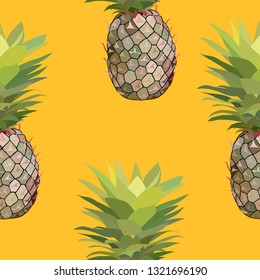 Seamless pattern of juicy and beautiful pineapples. Exotic vector illustration.