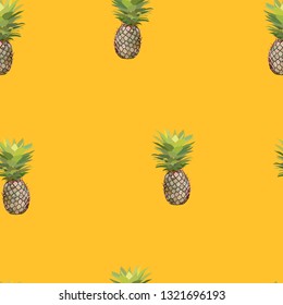 Seamless pattern of juicy and beautiful pineapples. Exotic vector illustration.