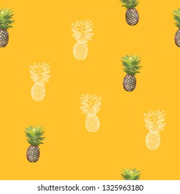 Seamless pattern of juicy and beautiful pineapples. Exotic vector illustration.