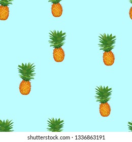 Seamless pattern of juicy and beautiful pineapples. Exotic vector illustration.