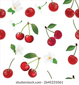 padrão sem costura de cherrys brilhantes suculentas em um fundo branco.Isolado, close-up.Design elemento