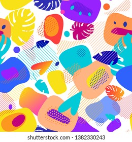 seamless pattern Juicy bright modern ornament. Exotic fruits, summer shades and soft lines of life figures. Gradient oval movement. Abstract Abstract shapes composition. Abstract leaves