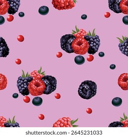 padrão sem emenda de suculentas framboesas e amoras multicoloridas brilhantes em um fundo rosa.Isolado, close-up.Design elemento