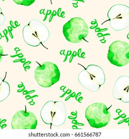 seamless pattern juicy fresh sweet apple isolated and lettering