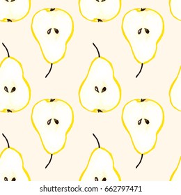 seamless pattern juicy fresh sweet drawn pear isolated slice