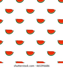 Seamless pattern with juicy fresh watermelon isolated on white. Cartoon vector background. 