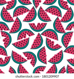 Seamless pattern with juicy fresh watermelons. Vector stock illustration on white background.