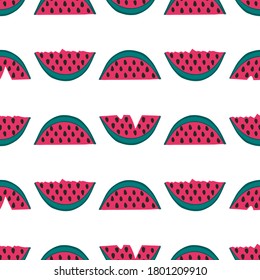 Seamless pattern with juicy fresh watermelons. Vector stock illustration on white background.