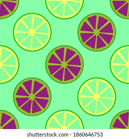 Seamless pattern with juicy fruits of citrus lemon, orange, grapefruit and lime. Ideal for printing on textiles, wallpaper, healthy food packaging, wrapping paper. Vector illustration
