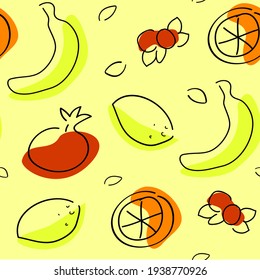 Seamless pattern with juicy fruits. Vector hand drawn for sets of bed-linen, wallpaper, clothes, towels, etc