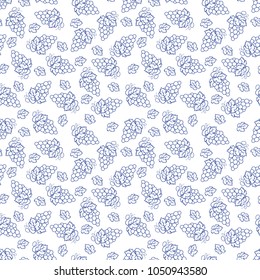 Seamless pattern of juicy grapes with leaves. This fruit design for your business projects. Perfect for fabrics and decor.  Beautiful vector background. Tasty, juicy, ripe, healthy and sweet grapes. 