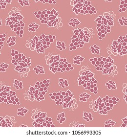 Seamless pattern of juicy grapes with leaves. This fruit design for your business projects. Perfect for fabrics and decor.  Beautiful vector background. Tasty, juicy, ripe, healthy and sweet grapes. 