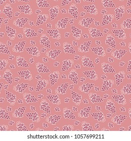 Seamless pattern of juicy grapes with leaves. This fruit design for your business projects. Perfect for fabrics and decor.  Beautiful vector background. Tasty, juicy, ripe, healthy and sweet grapes. 