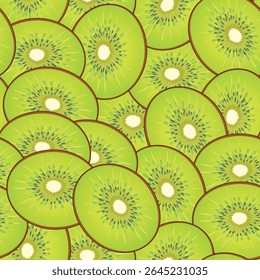 padrão sem emenda de kiwi verde suculento cortado com sementes na forma de um fundo. Isolado, close-up.Design elemento