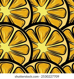 Seamless pattern with juicy lemon slices, suitable for food packaging, kitchen textiles, restaurant branding or culinary projects.