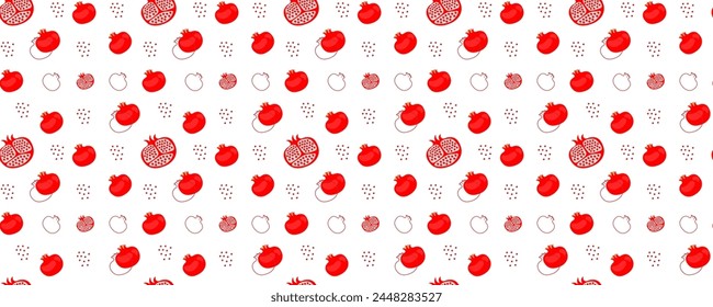 Seamless pattern. Juicy pomegranate on an isolated background. Modern summer pattern