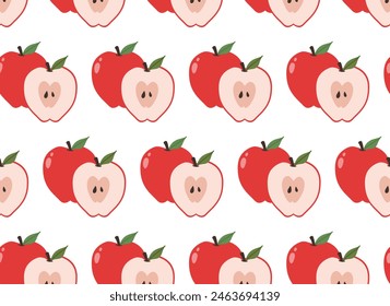Seamless pattern. Juicy red apple in flat style. Minimalism.