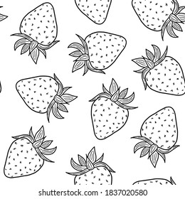 Nahtlose Muster saftiger, reifer, schöner Erdbeeren auf weißem Hintergrund. Sommer-Beeren-Illustration. Berry Vektorhintergrund handgezeichnet für Druck, Textilien, Färbung, Menü.