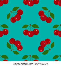 Seamless Pattern with Juicy Ripe Cherry Fruit. 