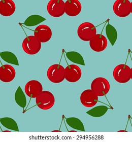 Seamless Pattern with Juicy Ripe Cherry Fruit. 