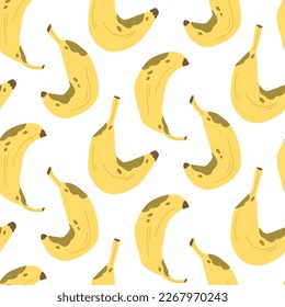 Seamless pattern of juicy sweet overripe bananas on a white background