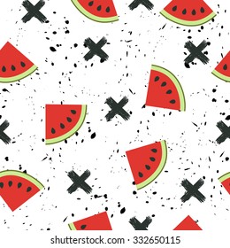 Seamless pattern of juicy watermelons slices on the white background