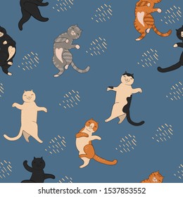 Seamless pattern with jumping cats. Vector graphics